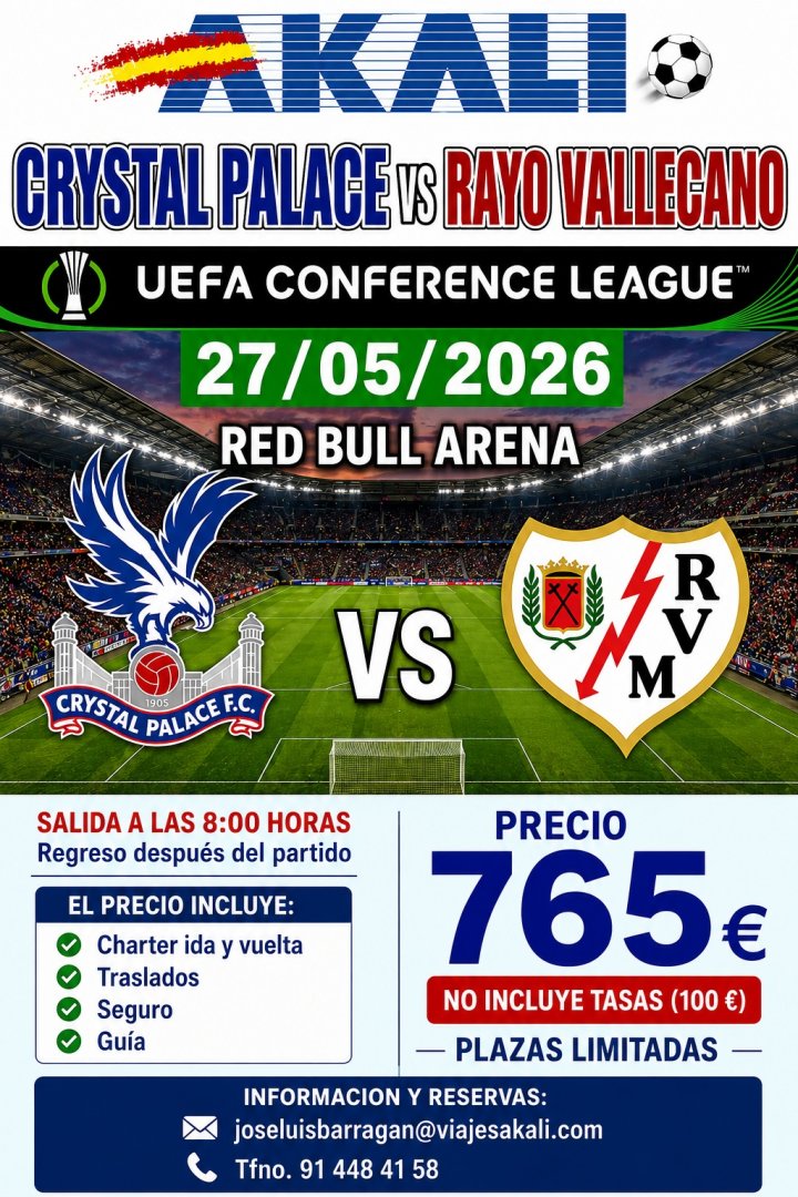 SEGUNDO AVION - FINAL CONFERENCE LEAGUE EN LEIPZIG  - CRYSTAL PALACE - RAYO VALLECANO 27/05 