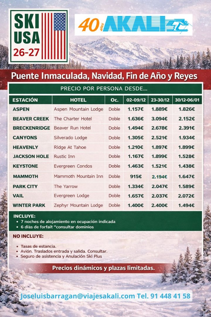 DESTINOS DE ESQUÍ EN USA: TEMPORADA 26-27